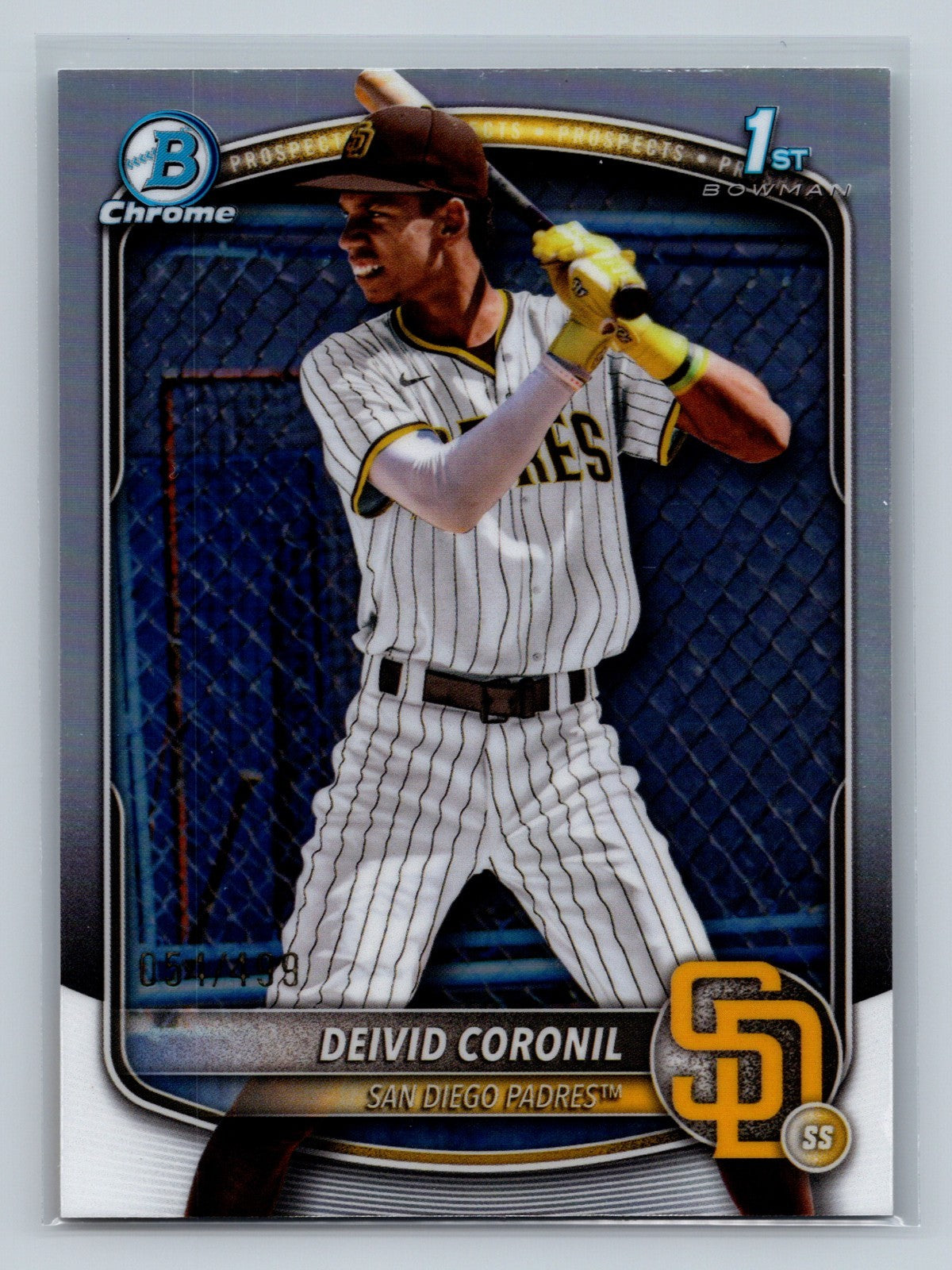 Deivid Coronil 2025 Bowman Chrome 1st Refractor /499 #BCP-173 Padres