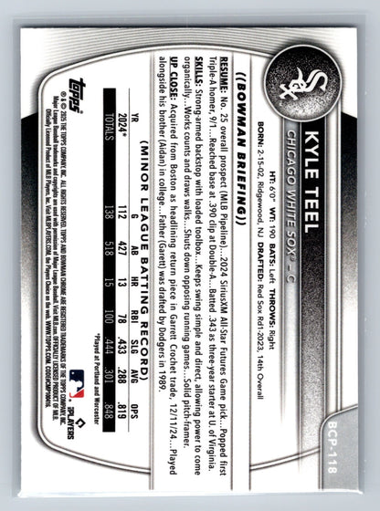 Kyle Teel 2025 Bowman Chrome Prospects Lava Refractor /399 #BCP-118 White Sox