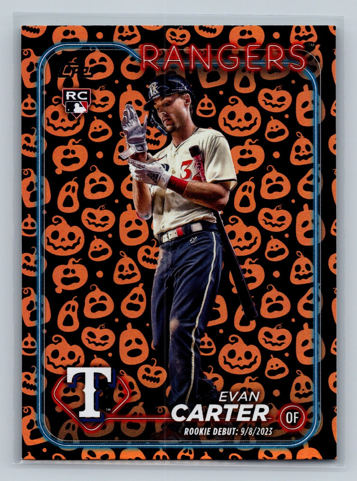 Evan Carter 2024 Topps Update Series Rookie Debut Jack O'Lantern Pumpkins RC