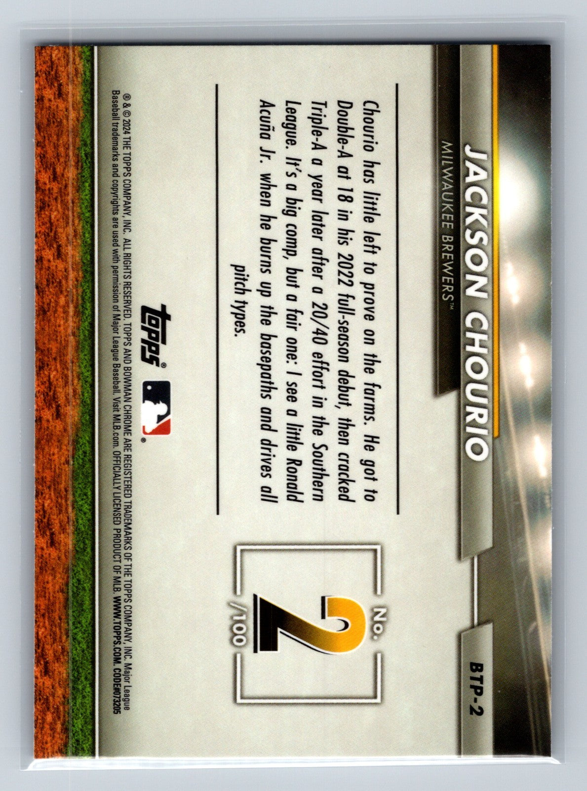 Jackson Chourio 2024 Bowman Scouts Top 100 #BTP-2 Brewers
