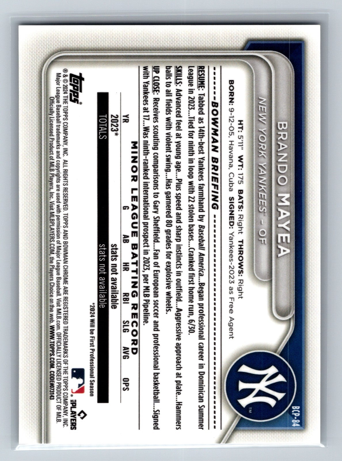 Brando Mayea 2024 Bowman Chrome Prospects Green Grass Refractor /99 #BCP-84