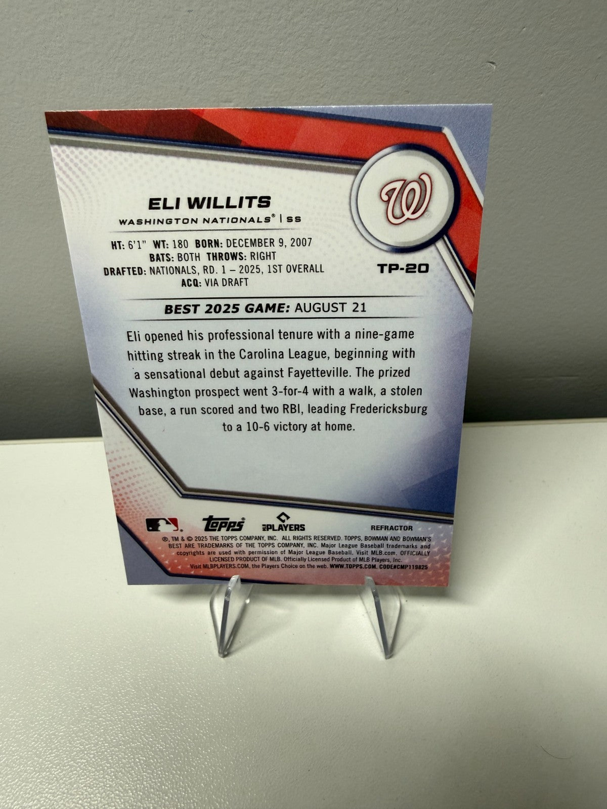 Eli Willits 2025 Bowman's Best Top Prospects Refractor #TP-20 Nationals