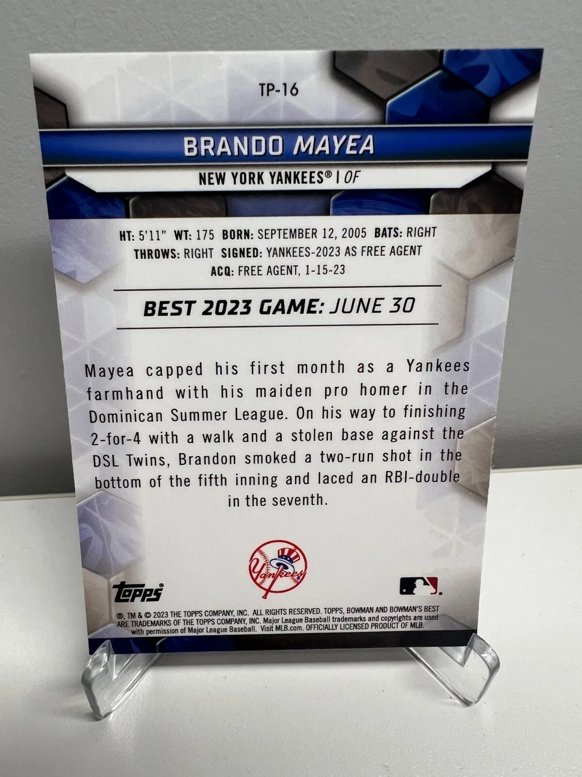 Brando Mayea 2023 Bowman's Best Top Prospects #TP-16 Yankees