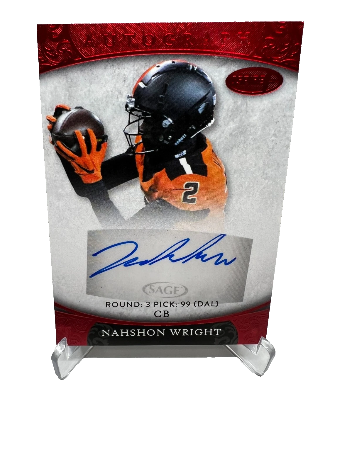 Nahshon Wright 2021 Sage Aspire Red Auto RC #ASP-144 Cowboys