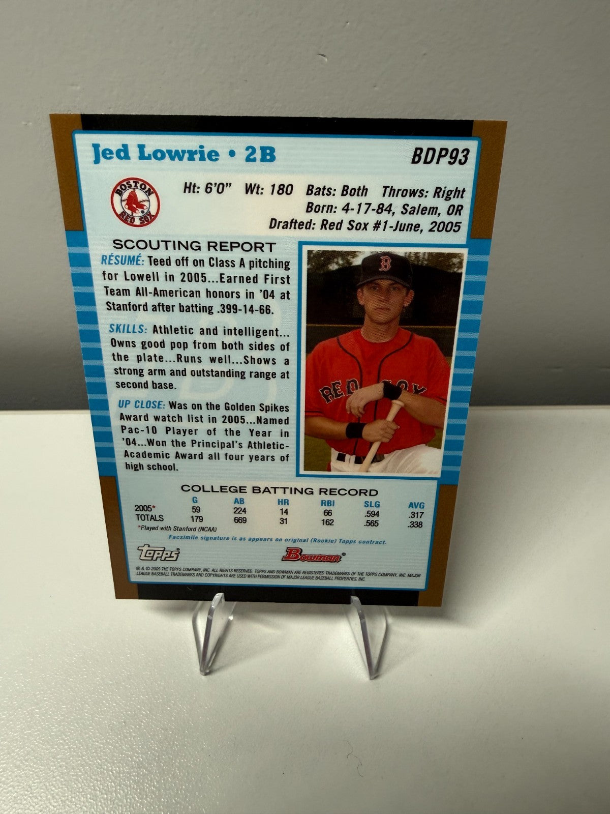 Jed Lowrie 2005 Bowman Draft Picks Gold #BDP93 Red Sox