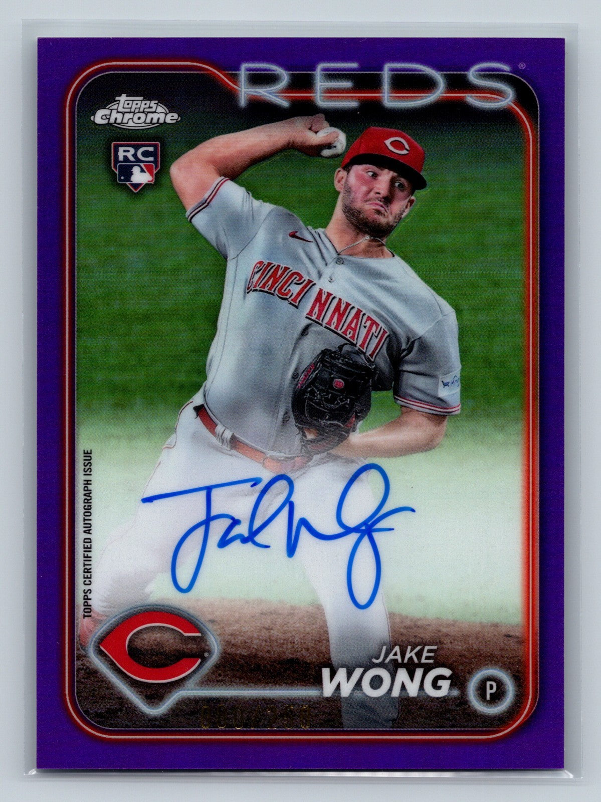 Jake Wong 2024 Topps Chrome Purple Refractor Auto RC /250 #RA-JAW Reds