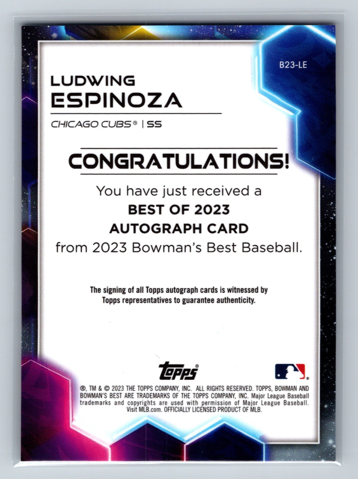 Ludwing Espinoza 2023 Bowman's Best Auto #B23-LE Cubs