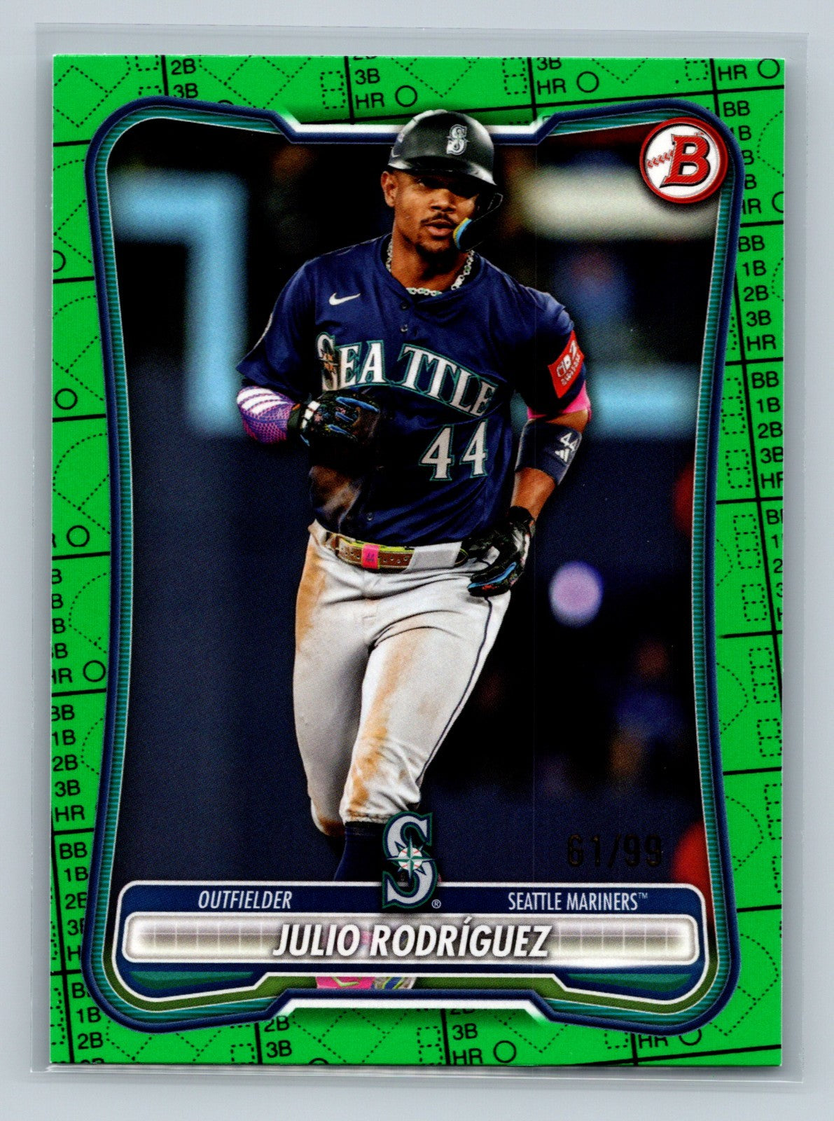 Julio Rodriguez 2026 Bowman Green Scorecard /99 #5 Mariners