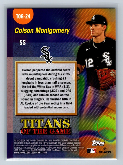 Colson Montgomery 2026 Topps Titans of the Game Green RC /99 #TOG-24 White Sox