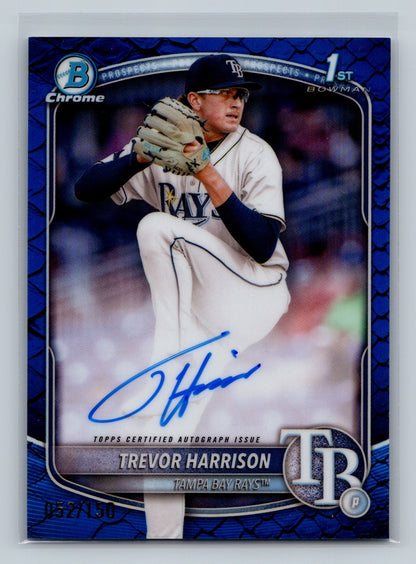 Trevor Harrison 2025 Bowman Chrome 1st Blue Reptilian Refractor Auto /150