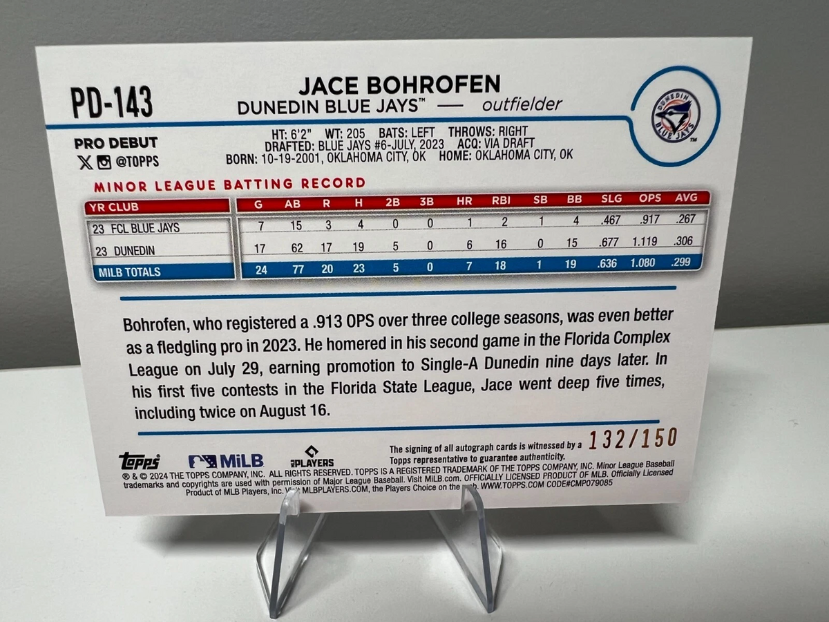 Jace Bohrofen 2024 Topps Pro Debut Blue Foil Auto /150 #PD-143 Blue Jays