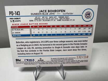 Jace Bohrofen 2024 Topps Pro Debut Blue Foil Auto /150 #PD-143 Blue Jays