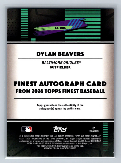 Dylan Beavers 2026 Topps Finnest Blue Refractor Auto RC /150 #FA-DBS