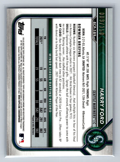 Harry Ford 2022 Bowman Chrome Prospect Blue Mojo Refractor /150 #BCP-189