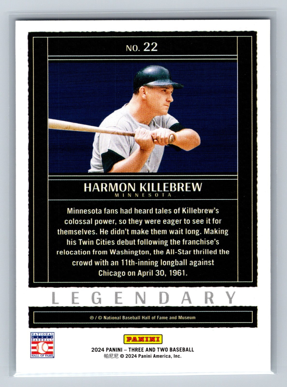 Harmon Killebrew 2024 Panini Three and Two Legendary /32 #22 Minnesota