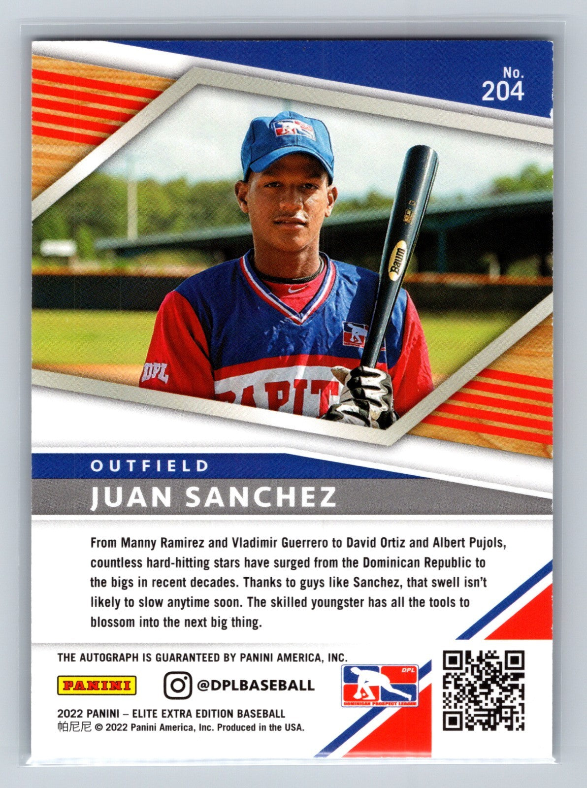 Juan Sanchez 2022 Panini Elite Extra Edition Auto #204 Blue Jays