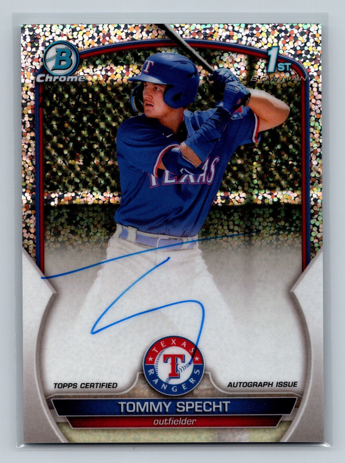 Tommy Specht 2023 Bowman Chrome 1st Speckle Refractor Auto /299 #CPA-TS Rangers
