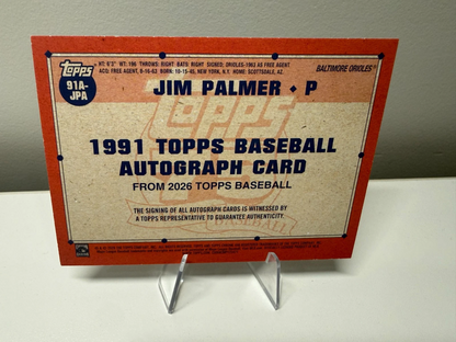 Jim Palmer 2026 Topps Series 1 75th Anniversary Blue Auto /150 #91A-JPA Orioles