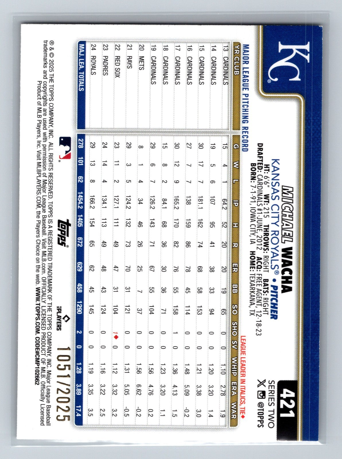 Michael Wacha 2025 Topps Series 2 Gold /2025 #421 Royals