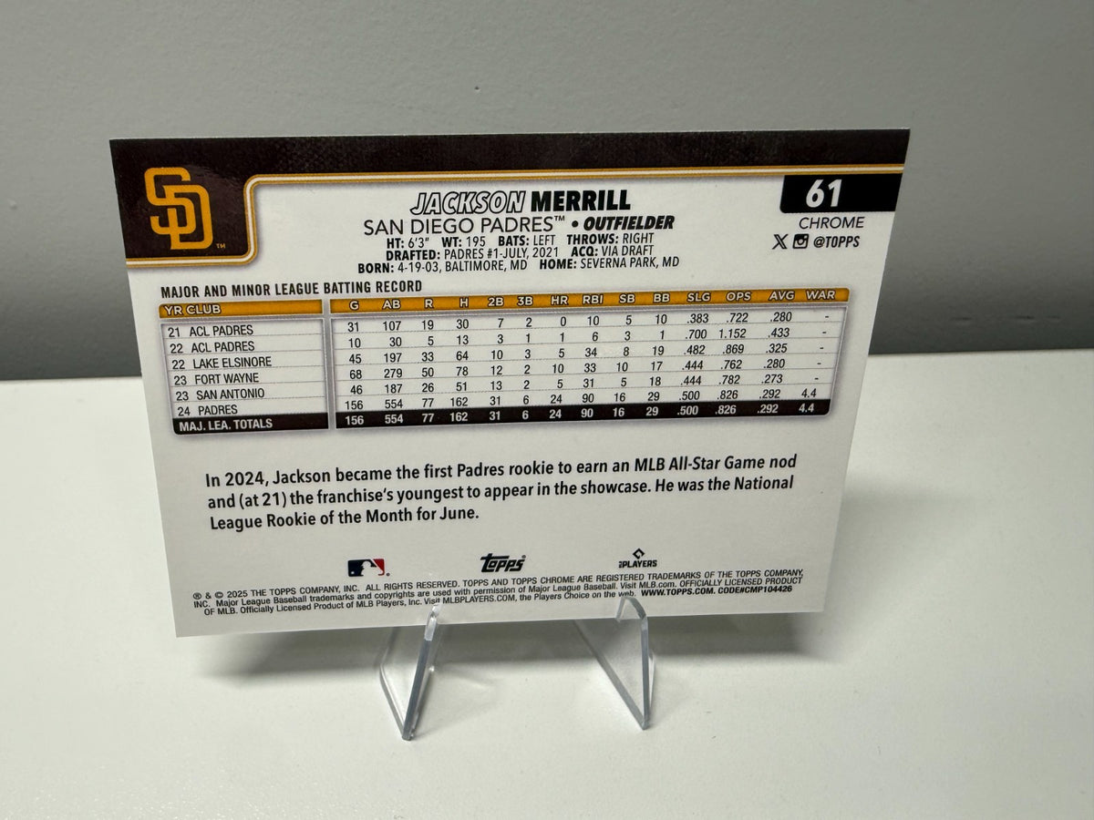 Jackson Merrill 2025 Topps Chrome Green Wave Refractor /99 #61 Padres