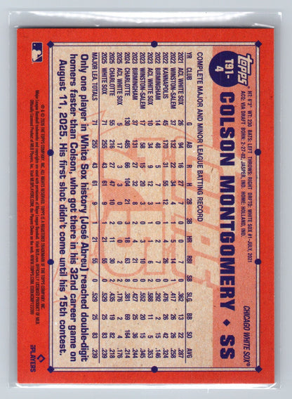 Colson Montgomery 2026 Topps Series 1 75th Anniversary RC #T91-4 White Sox