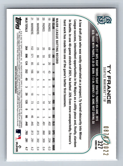 TY France 2022 Topps Series 1 Gold /2022 #327 Mariners