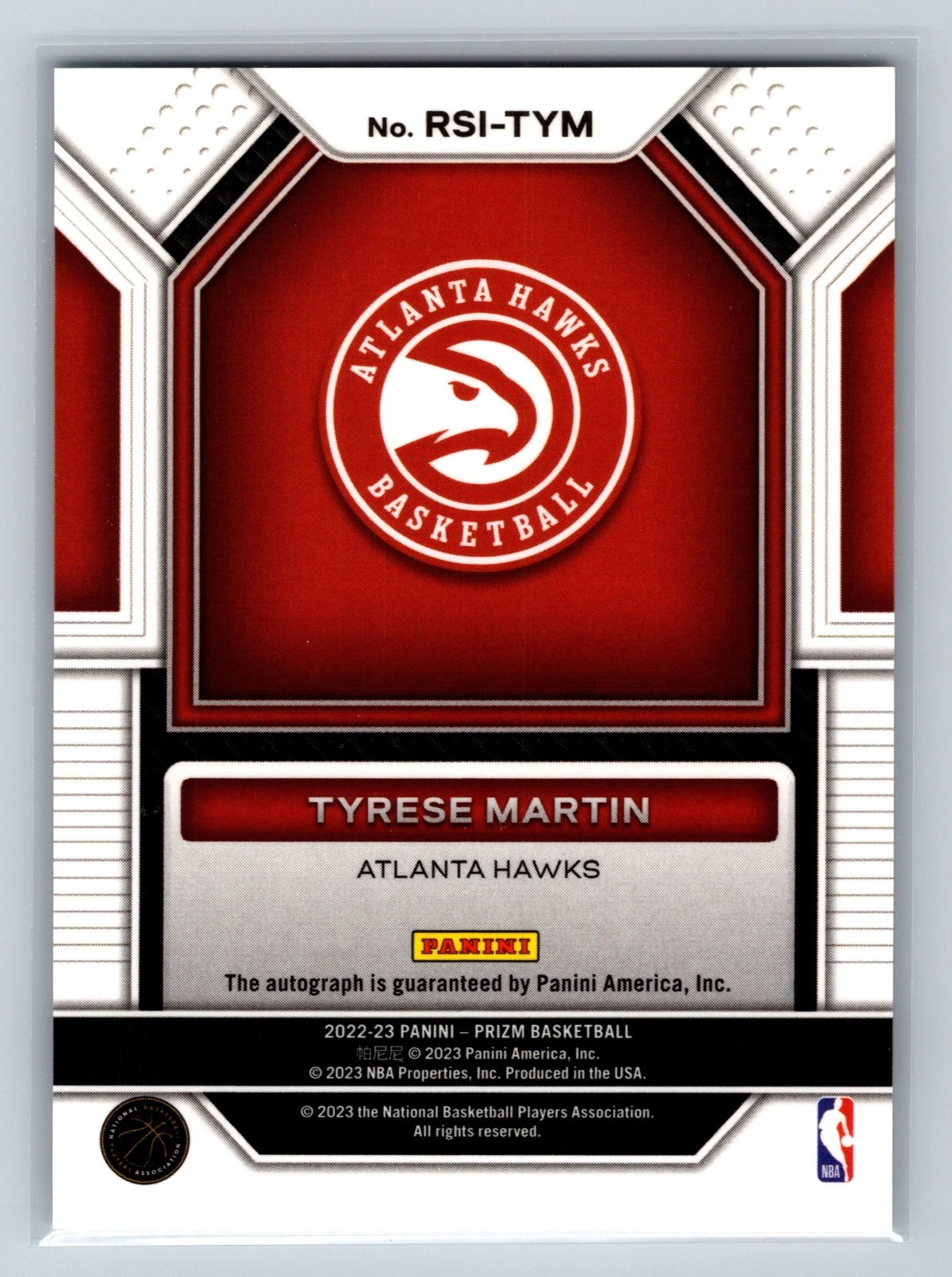 Tyrese Martin 2022-23 Panini Prizm Rookie Signatures Auto RC #RSI-TYM Hawks