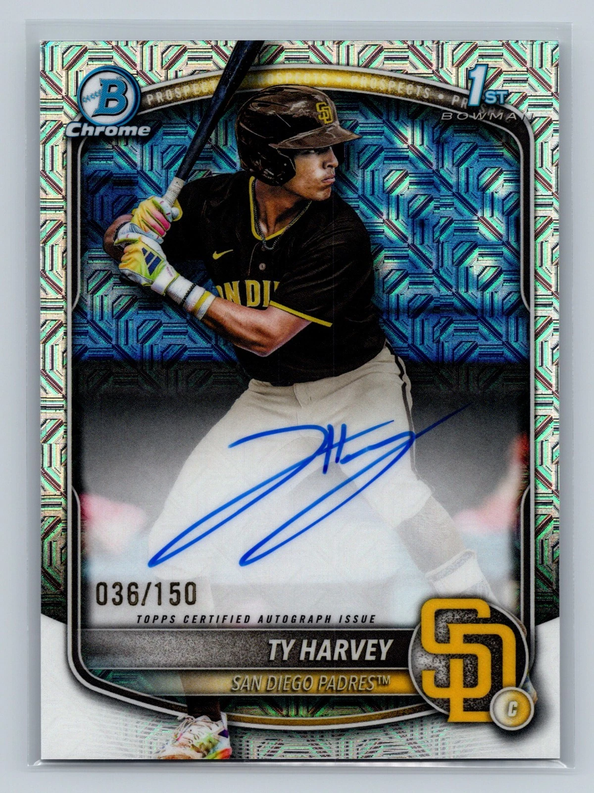 TY Harvey 2025 Bowman Chrome 1st HTA Choice Refractor Auto /150 #CPA-TH Padres