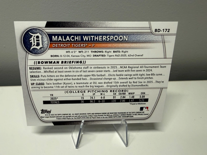 Malachi Witherspoon 2025 Bowman Draft 1st Paper Blue /150 #BD-172 Tigers