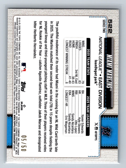 2026 Topps Series 2 Gold Diamante Foil /50 #522 Miami Marlins