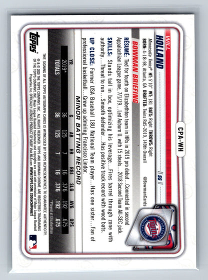 Will Holland 2020 Bowman Chrome 1st Auto #CPA-WH Twins