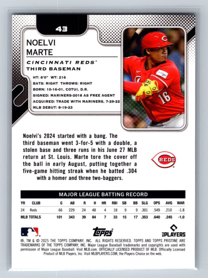 Noelvi Marte 2025 Topps Pristine Purple Refractor /99 #43 Reds