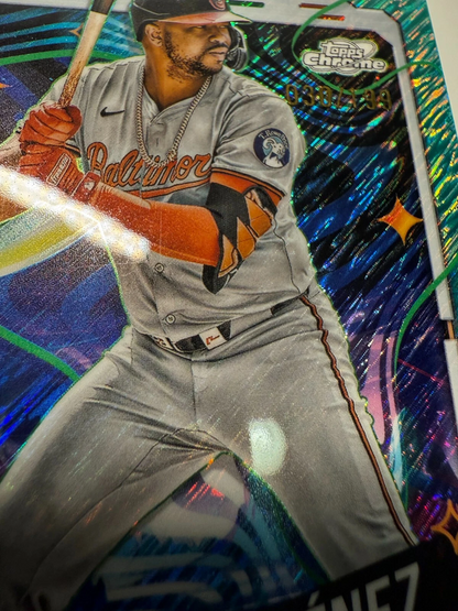 Eloy Jimenez 2024 Topps Cosmic Chrome Aqua Equinox Refractor /199 #111 Orioles