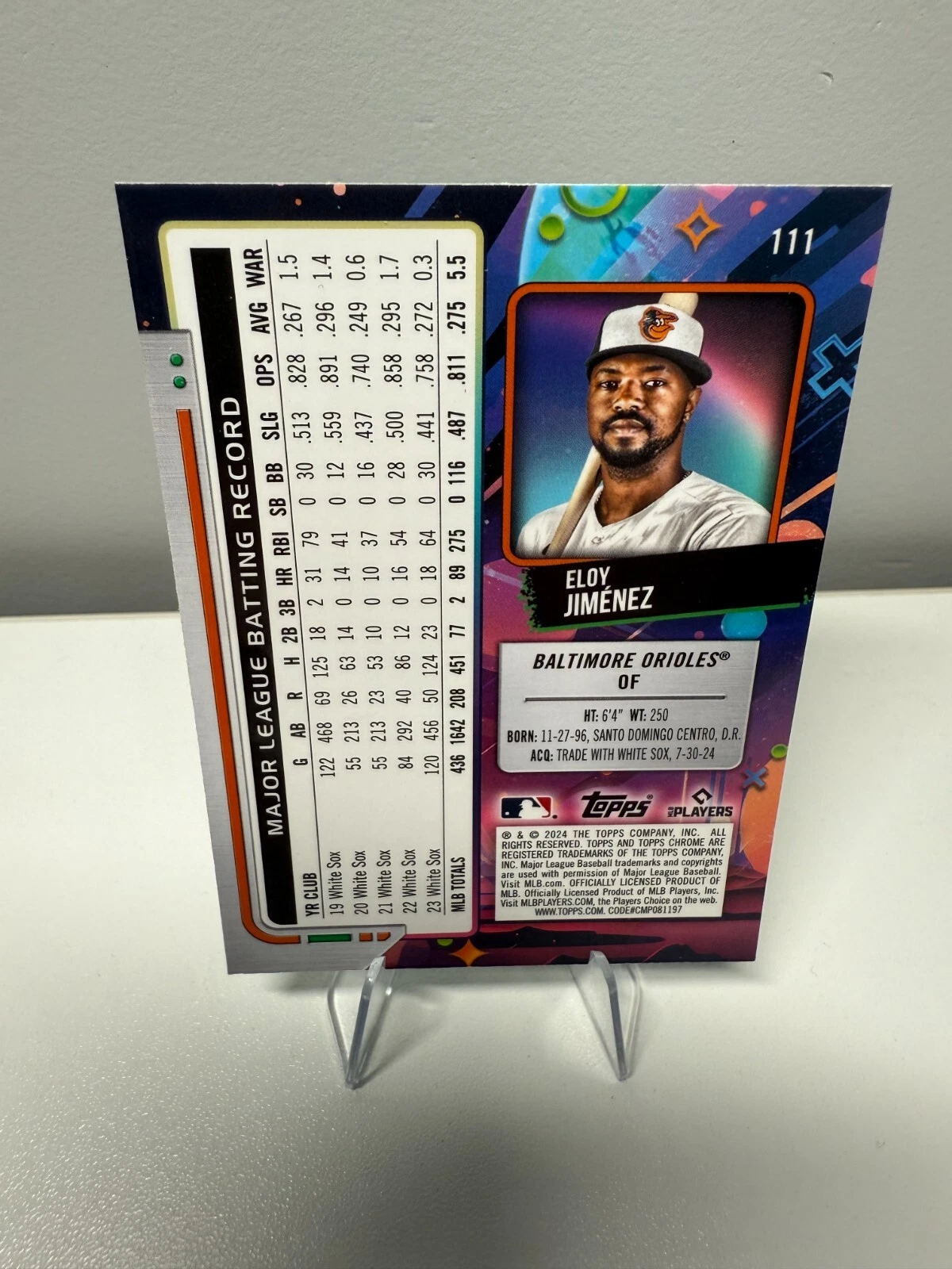 Eloy Jimenez 2024 Topps Cosmic Chrome Aqua Equinox Refractor /199 #111 Orioles