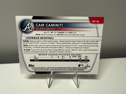 Cam Caminiti 2025 Bowman Prospects Yellow /75 #BP-46 Braves