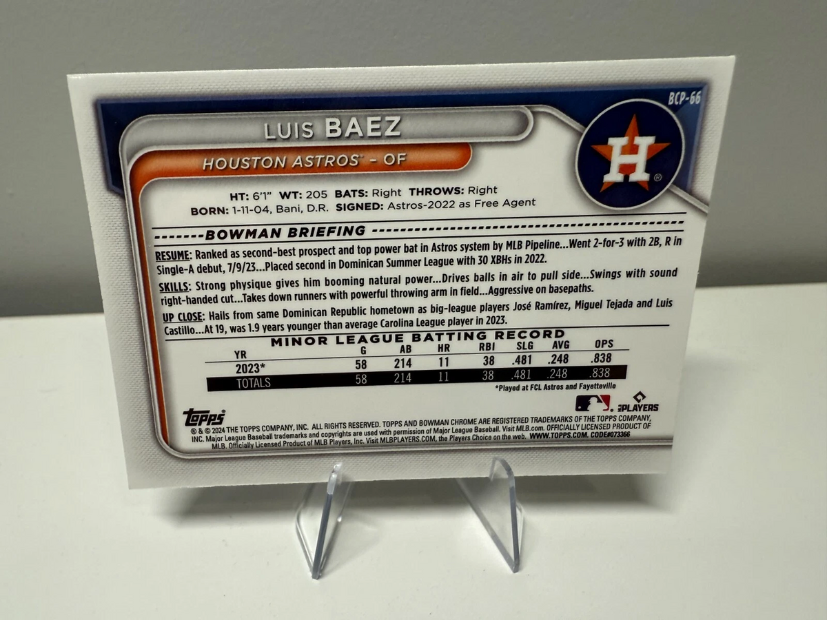 Luis Baez 2024 Bowman Chrome 1st Blue Mojo Refractor /150 #BCP-66 Astros