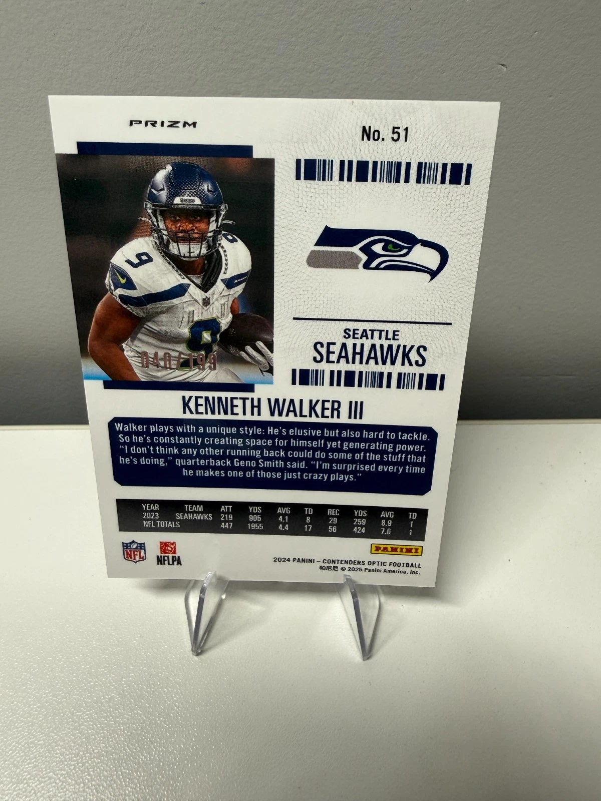 Kenneth Walker III 2024 Panini Contenders Optic Red Season Ticket Prizm /199