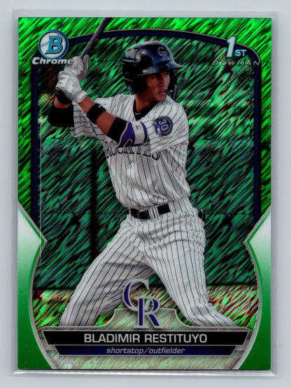 Bladimir Restituyo 2023 Bowman Draft Chrome 1st Green Shimmer Refractor /99