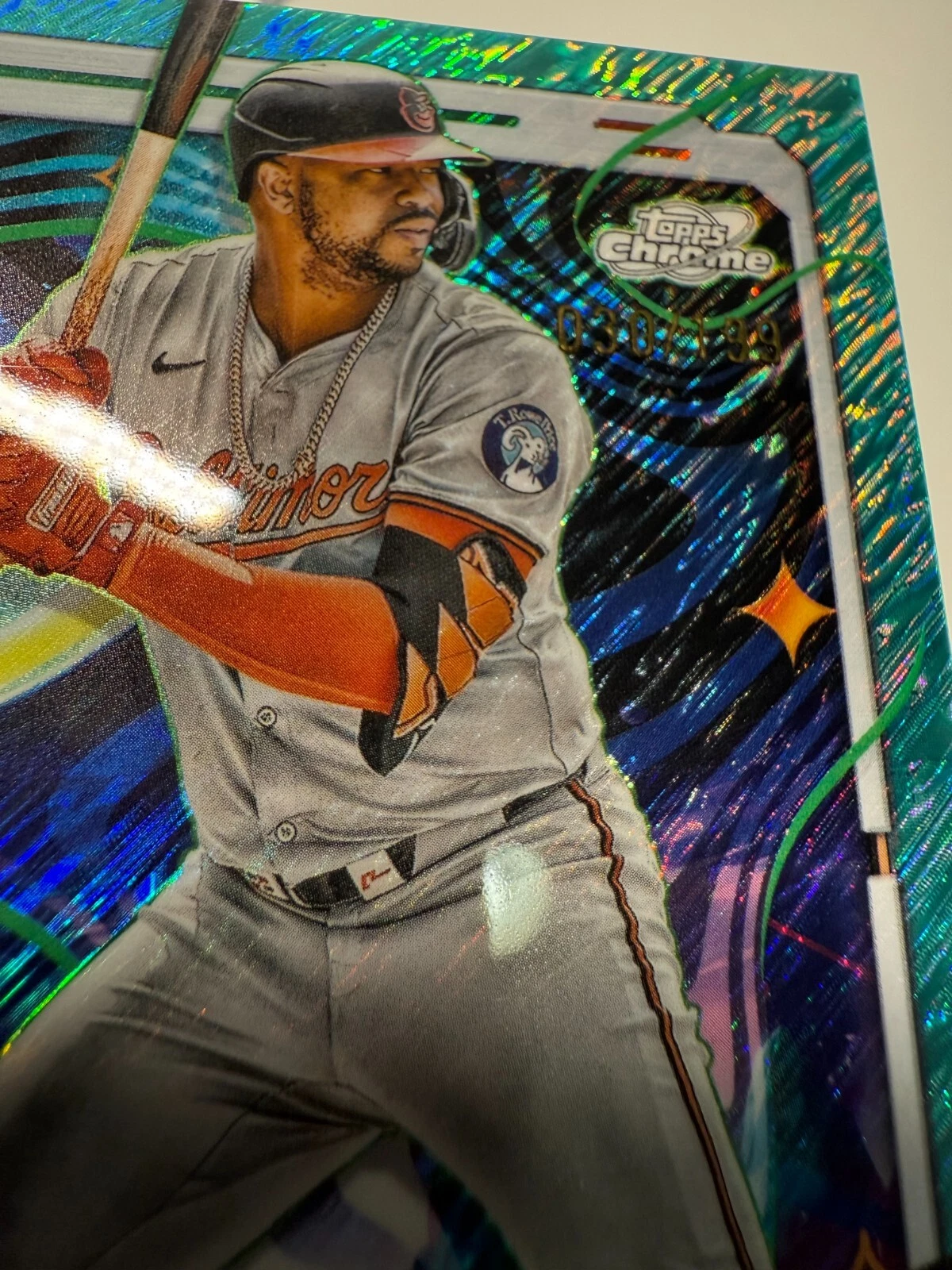 Eloy Jimenez 2024 Topps Cosmic Chrome Aqua Equinox Refractor /199 #111 Orioles