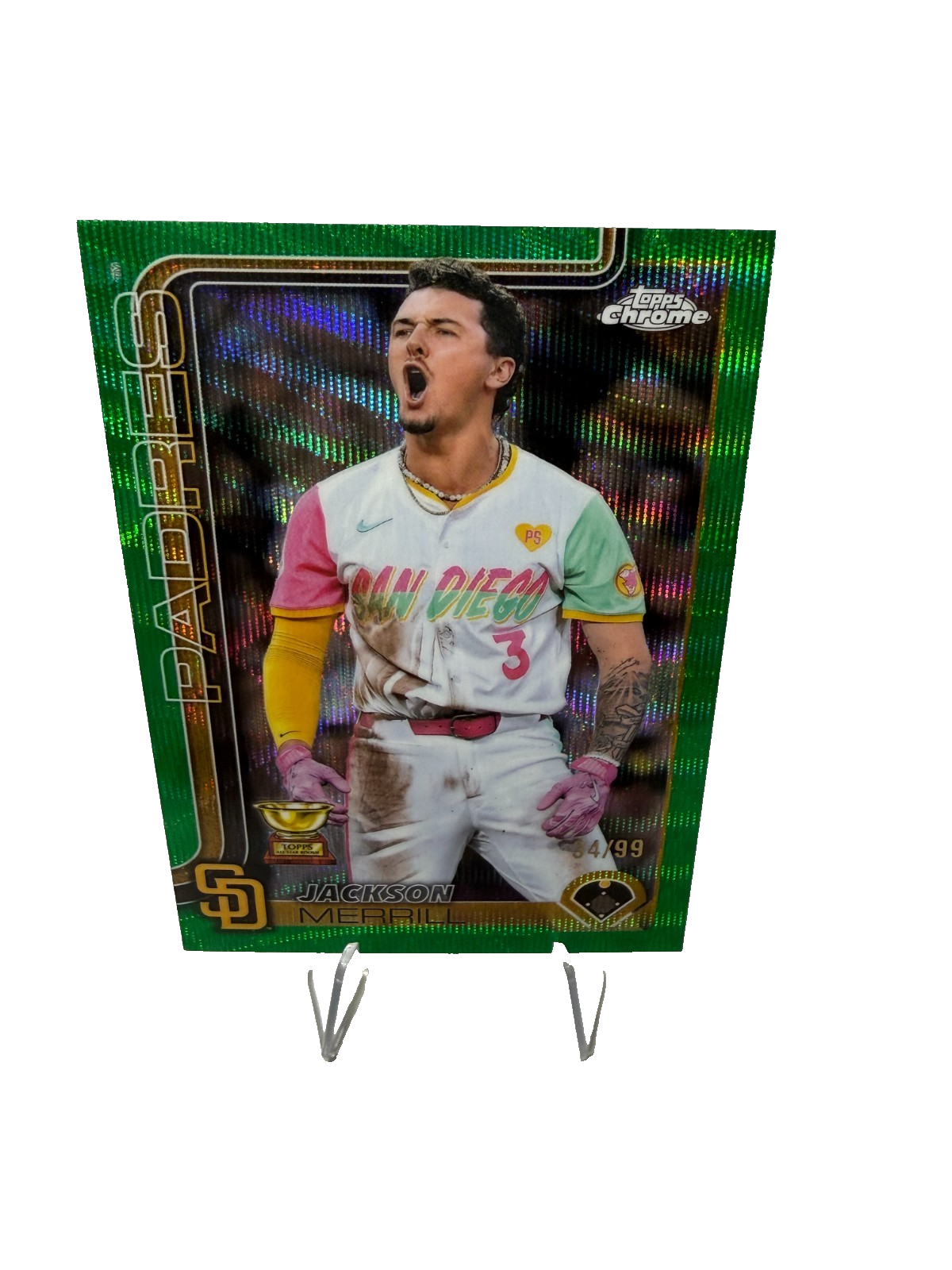 Jackson Merrill 2025 Topps Chrome Green Wave Refractor /99 #61 Padres