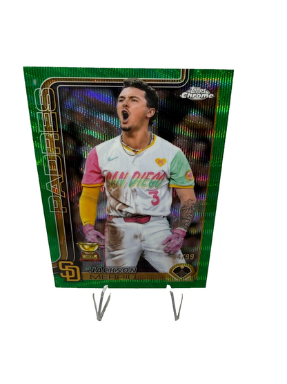 Jackson Merrill 2025 Topps Chrome Green Wave Refractor /99 #61 Padres