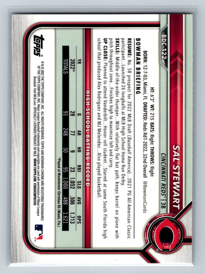 Sal Stewart 2022 Bowman Draft Chrome 1st #BDC-122 Reds