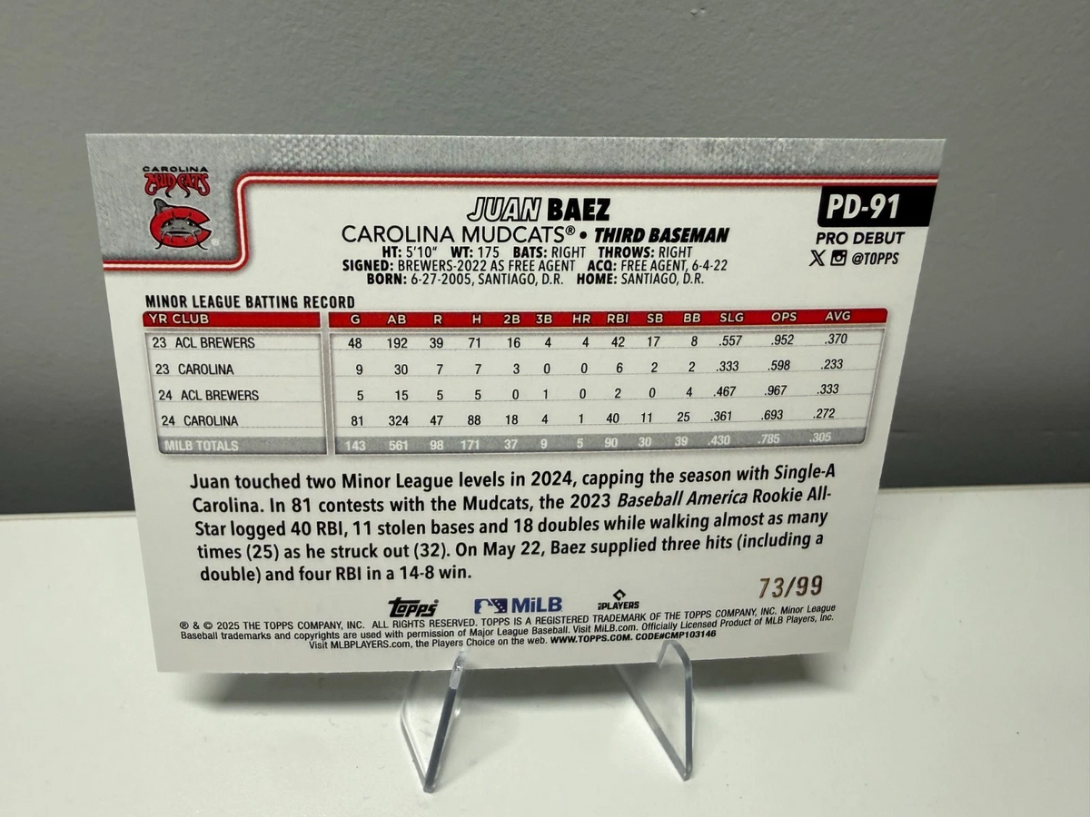 Juan Baez 2025 Topps Pro Debut Green Foil /99 #PD-91 Mudcats