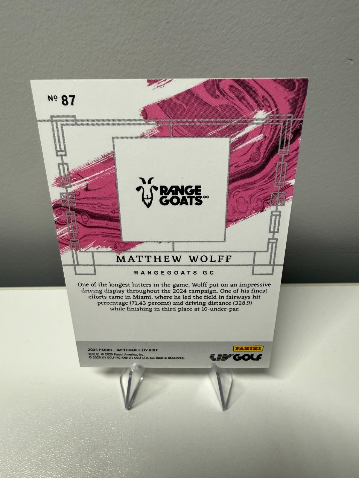Matthew Wolff 2024 Panini Impeccable LIV Golf Pink /99 #36 RangeGoats GC