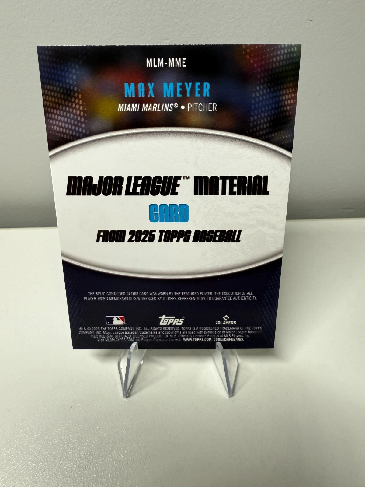 2025 Topps Series 1 Major League Material Max Meyer Relic #MLM-MME Marlins