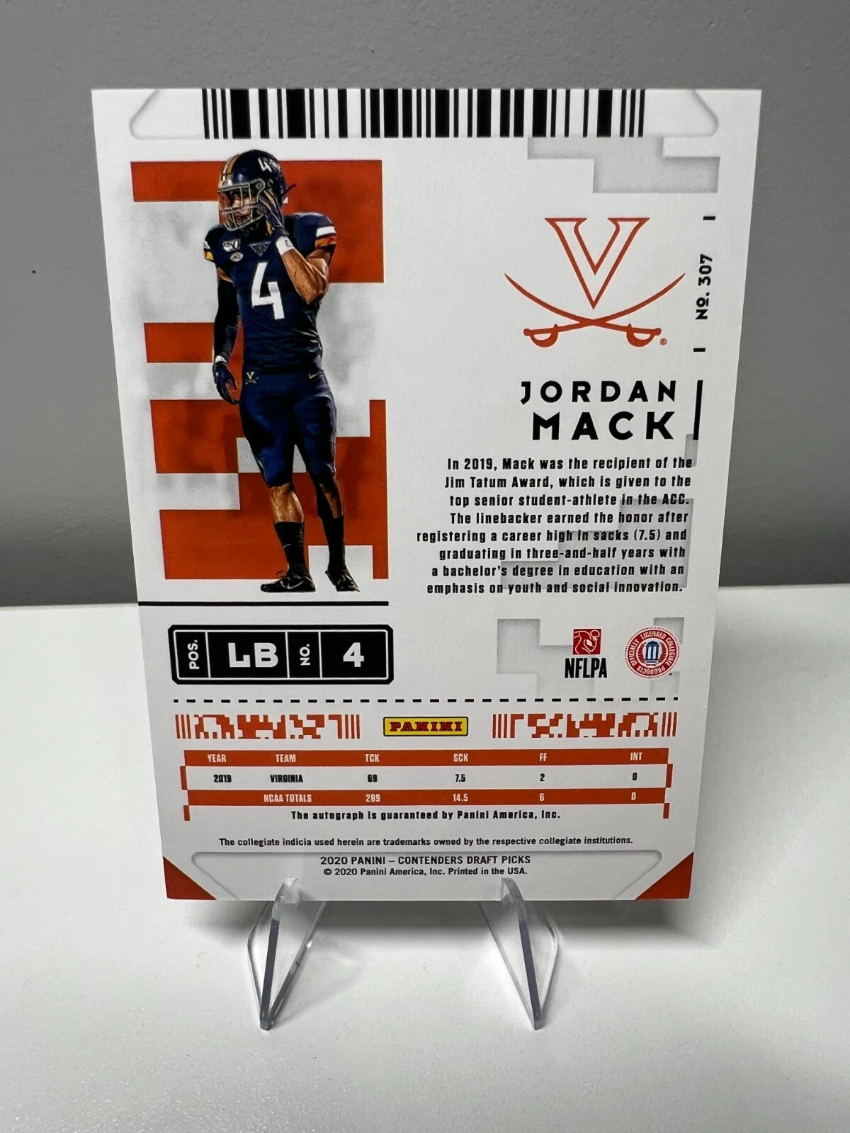 Jordan Mack 2020 Panini Contenders Draft Picks Draft Ticket Auto RC #307