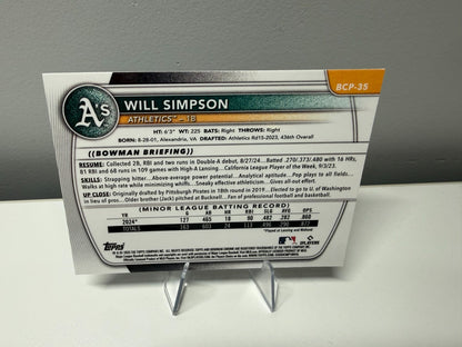 Will Simpson 2025 Bowman Chrome 1st Blue RayWave Refractor /150 #BCP-35