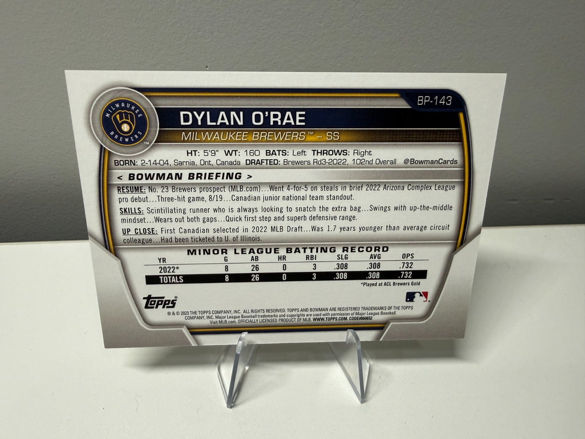 Dylan O'Rae 2023 Bowman 1st Paper Yellow /75 #BP-143 Brewers