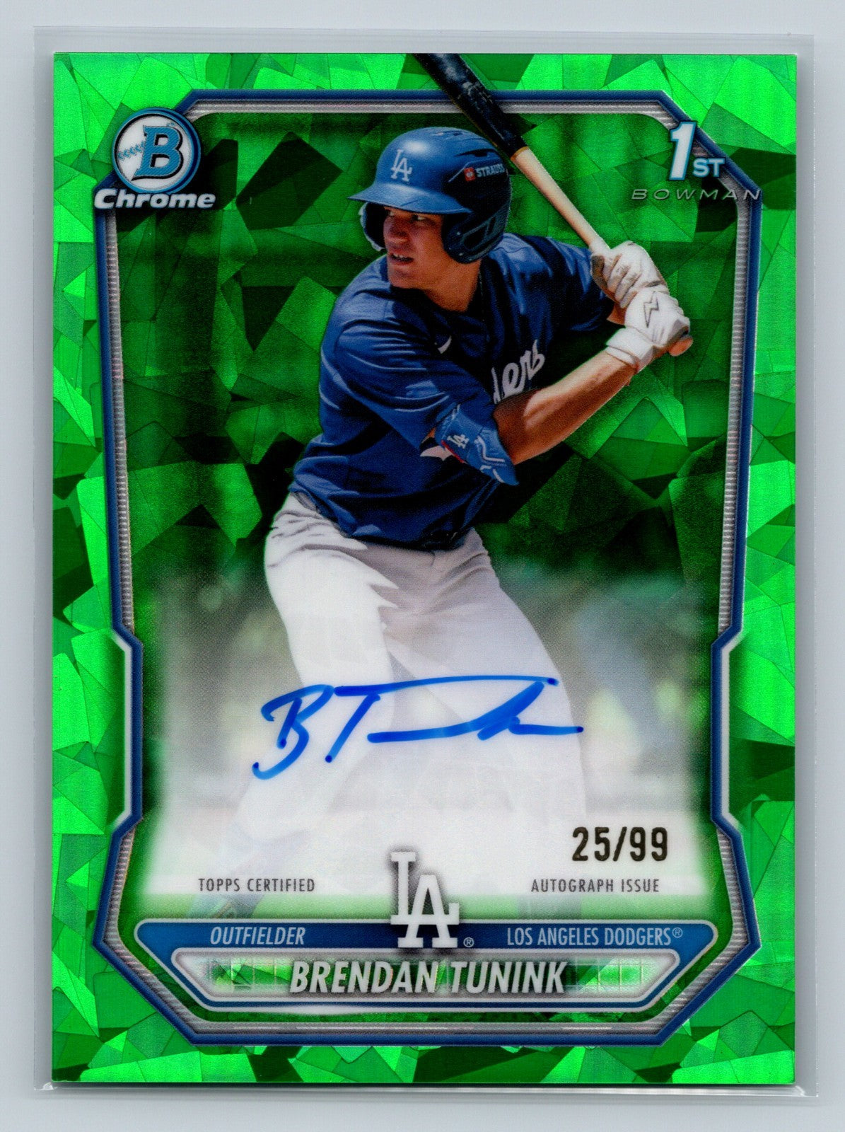 Brendan Tunink 2026 Bowman Chrome 1st Green Sapphire Auto /99 #BSBA-BT Dodgers