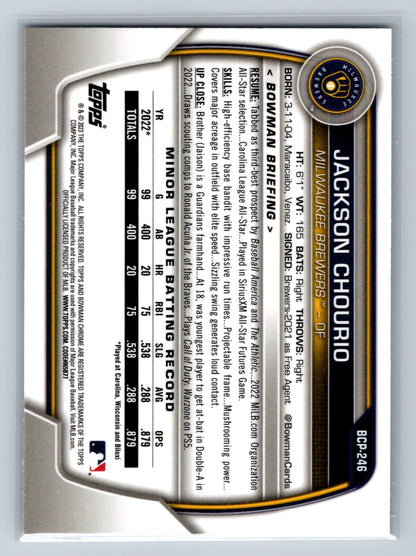 Jackson Chourio 2023 Bowman Chrome Prospect #BCP-246 Brewers